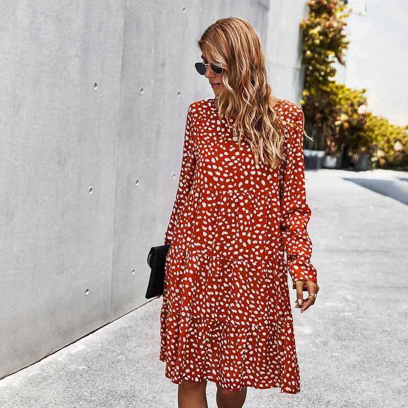 Women Casual Autumn Dress Lady Korean Style Vintage Floral Printed Chiffon Shirt Dress Long Sleeve Bow Midi Autumn Dress Vestid