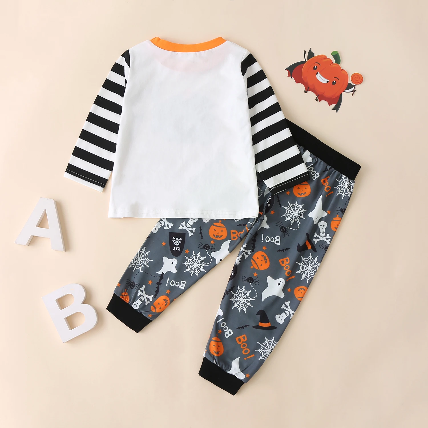 Kids Halloween Costume Set Baby Boys Girls White Long Sleeve Round Collar Top Evil Print Shirt+ Printed Long Pants 1-6 Years
