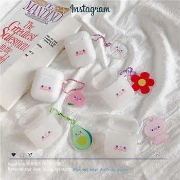 

INS Super cute luxury Korea Blush expression Keychain silicone Earphone case For Airpods 1 2 Wireless Bluetooth Headset bag