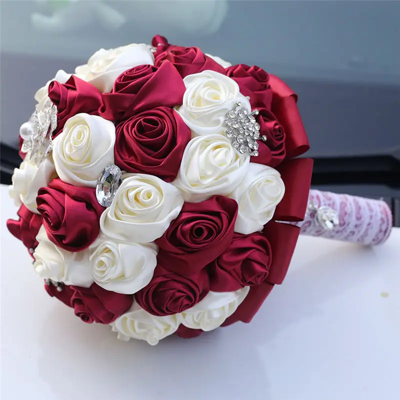 20CM High Quality Artificial Flower Bridesmaid Bouquets Handmade Foam Flowers Bride 's Bouquet Silk Rose Holding Flowers Bouquet