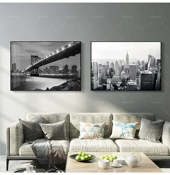 

1 Pieces Hot Selling Black White New York City Landscape Wall Pictures For Living Room Home Decor Posters HD Canvas Oil Painting