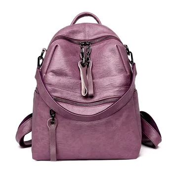 

Multi-functional Backpack Women's 2019 New Style Light Soft Shoulder Bag Fashion Headphone Jack Soft Leather WOMEN'S Backpack