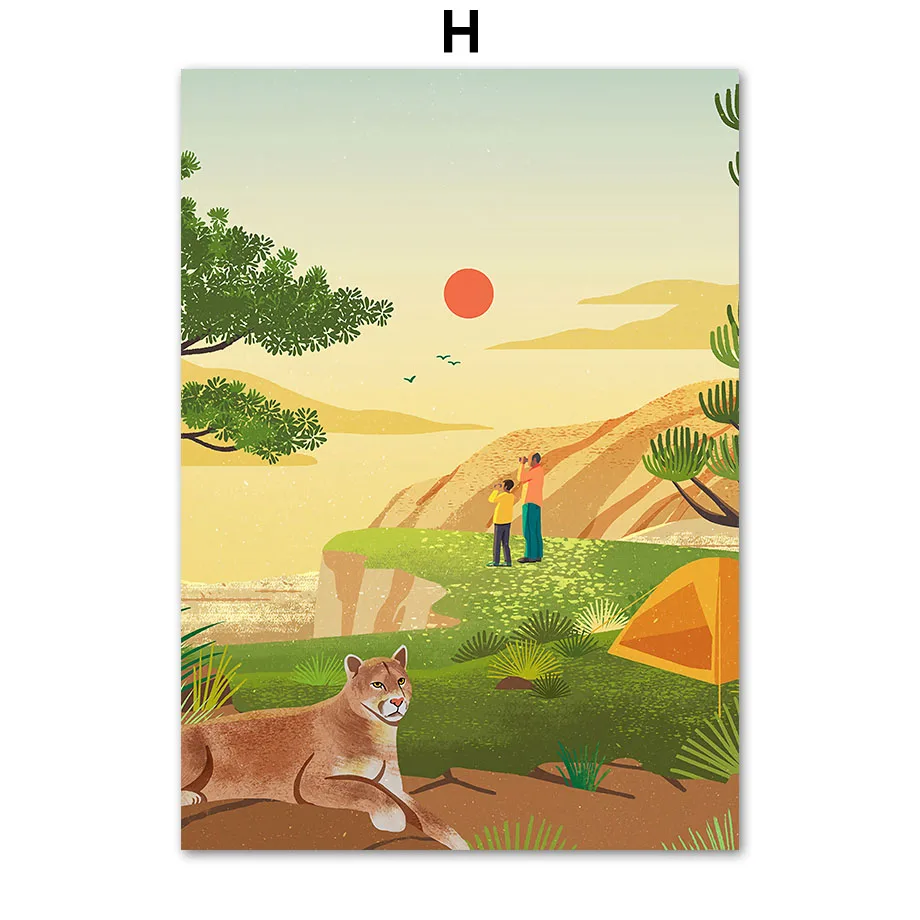 Man-Car-Girl-House-Sunset-Abstract-Travel-Nordic-Posters-And-Prints-Wall-Art-Canvas-Painting-Wall (10)