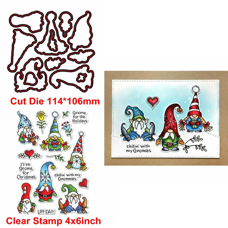 7 крошечных гномов, прозрачные штампы+ вырезание Счастливого Рождества для вас, сделай сам, изготовление карт, Детский прозрачный силиконовый штамп, новинка