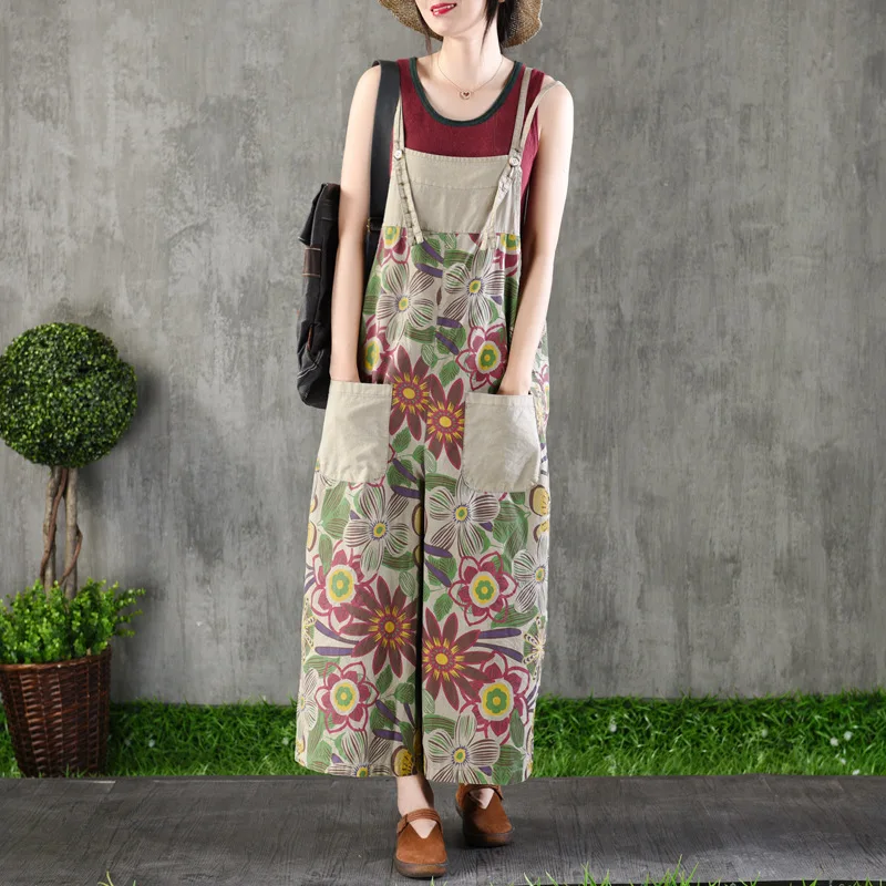 

Vintage Retro Women's Wear Camouflage Printing Cotton Casual Loose playsuits and jumpsuits with buttons for women Z2