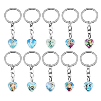 

10 Patterned Round Edge Alloy Base Holder Frozen Keychain Frozen Queen Princess Disney Keyring Movie Peripheral Car Key Chain