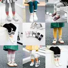 P006 осенне-зимние Новые товары, Детские хлопковые леггинсы в полоску с двойными иглами на осень и зиму