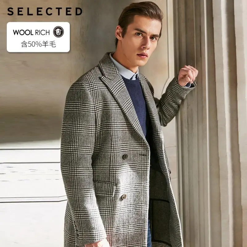 astounding  SELECTED New Men's Wool Coat Winter Plaid Outwear Medium Long Woolen Jacket S  418427534