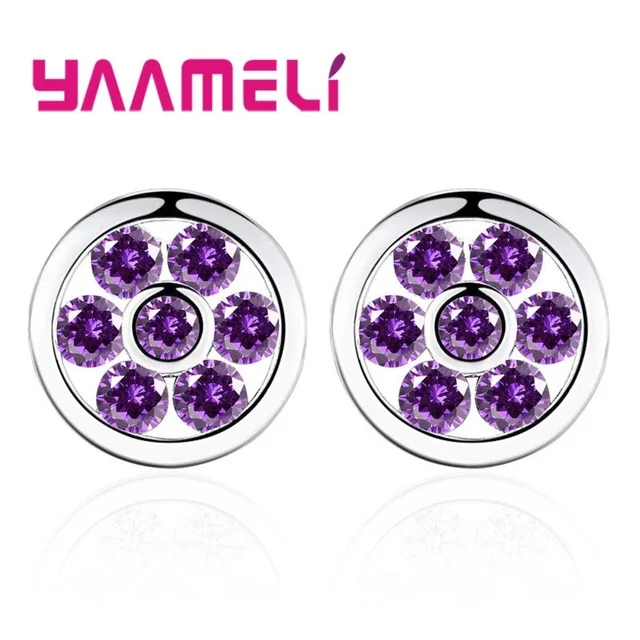 Purple Earrings 925 стерлингового серебра ювелирные наборы AAAAA подвеска с кубическим Цирконом ожерелье, серьги-пуссеты браслет кристалл цветок для женщин Мода - Окраска металла: Purple Earrings