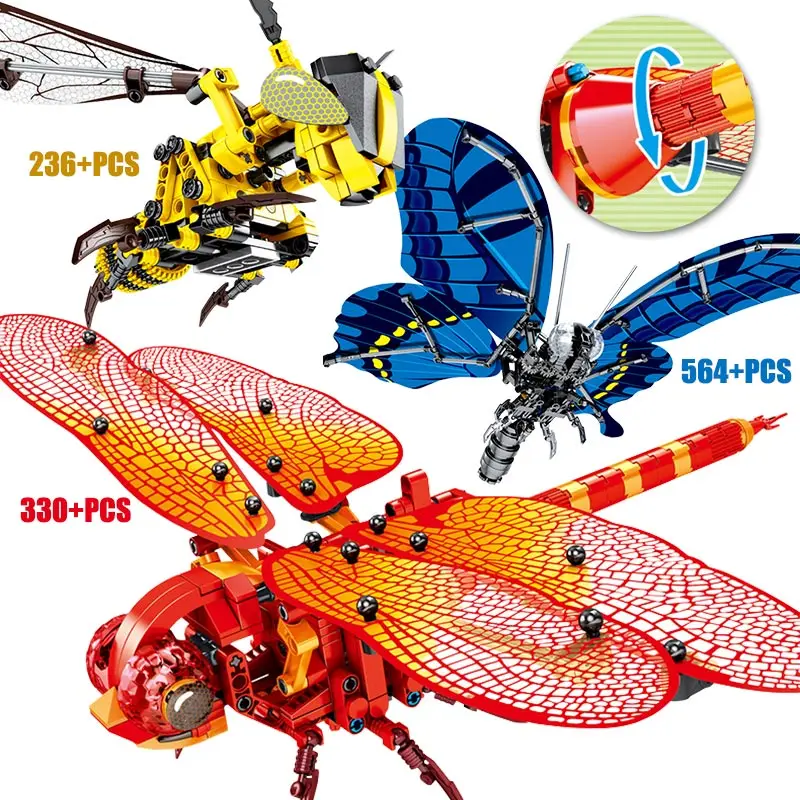 

Creator Technic Simulated Insect Butterfly Legoing Red Dragonfly Model Bee Building Blocks DIY Educational Bricks Toys For Kids