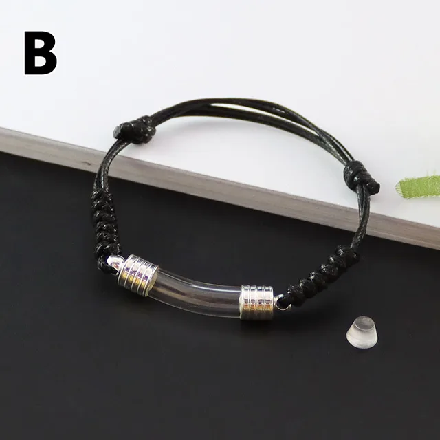 6 Colors Adjustable Handmade Clear Tiny Glass Tube Vial Cord Bracelet Memorial Writing Name Ash Hair Locket Pendant B
