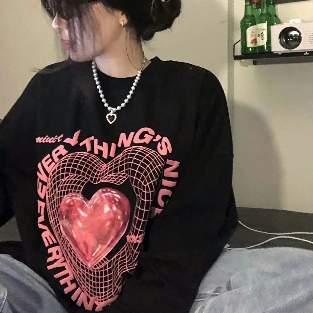 Goth Female Hoodies Harajuku Cutton Loose Women Cartoon Print Sweatshirts Punk Dark Streetwear Ladies Gothic Pullovers Tops | Женская