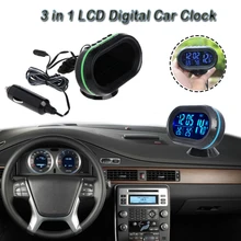 3 In 1 Car Thermometer Digital Clock Multi-function Automobile Clock Auto Dual Temperature Voltmeter LED Backlight Adjustable