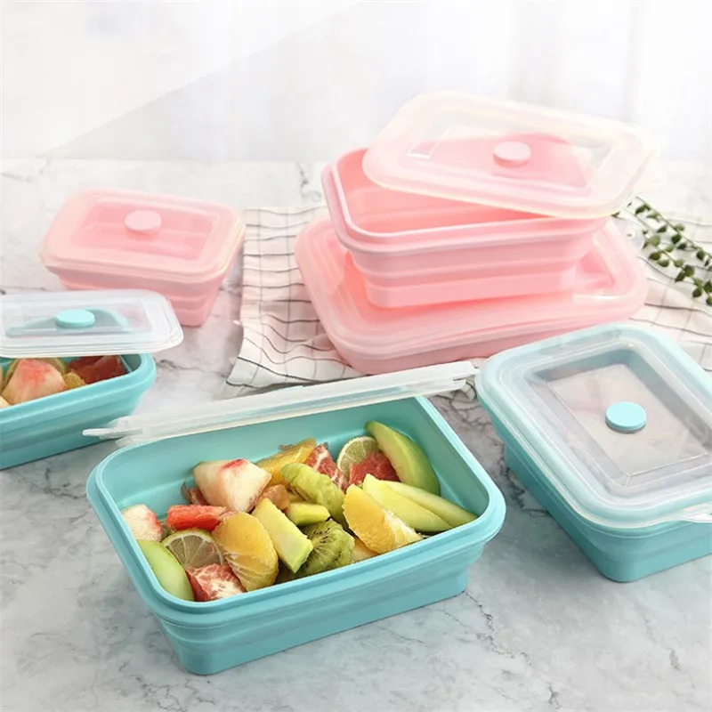 

1 PC Silicone Folding Bento Box Portable Collapsible Lunch Box Food Storage Container Eco-Friendly Foodbox 350ml/500ml/800ml