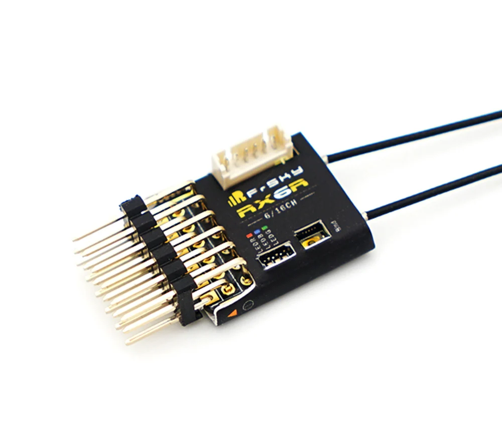 

Original FrSky RX6R 6/16 telemetry Receiver designed for gliders ultra small and super light 6 pwm output