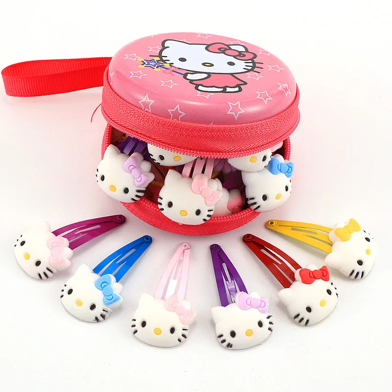 Милые детские аксессуары для волос hello kitty, набор эластичных резинок для волос с кроликом и медведем, заколки для волос, заколки с коробкой для хранения, лидер продаж - Цвет: A Clip