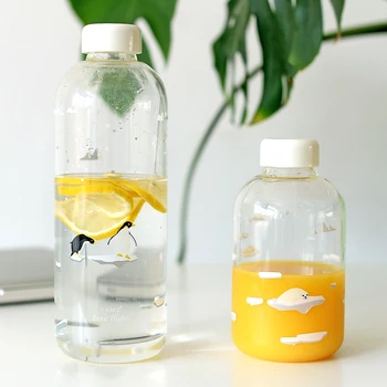 

Portable Drinking Water Glass Cup Large Capacity High Quality Cute Cartoon Juice Bottle Kawaii Glass Soda Bottle Gift MM50SP
