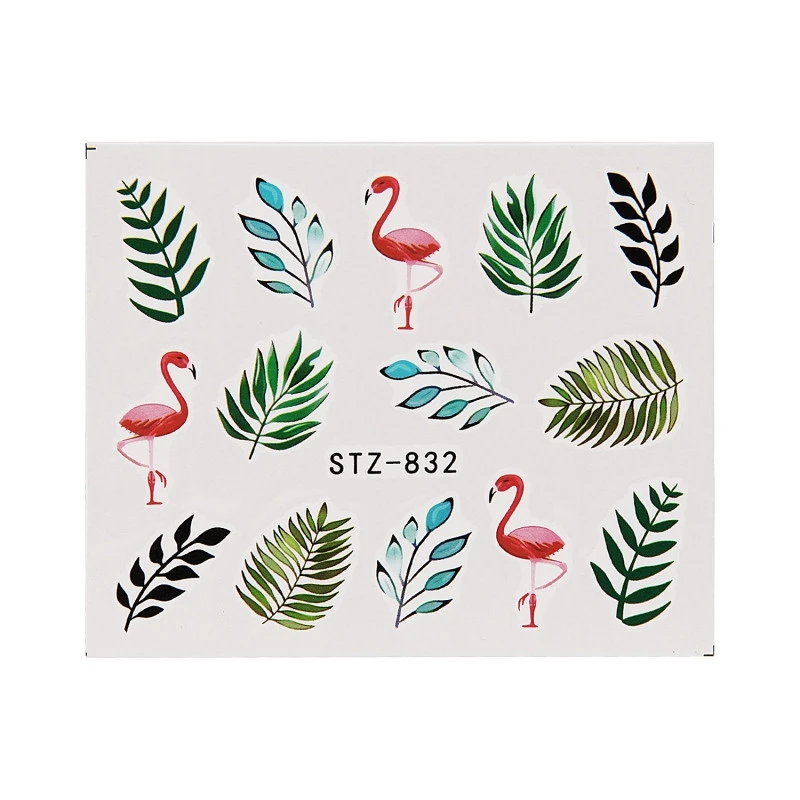 19 Designs Water Nail Stickers Decal Flamingo Flowers Leaf Transfer Nail Art Decorations Slider Manicure Watermark Foil Tips