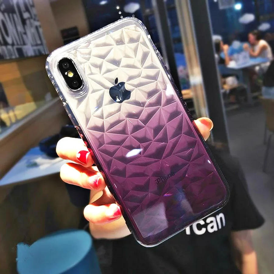 

Crispyfish Gradient diamond Transparent Soft TPU Case For iPhone 7 8 Plus Anti knoc Silicone Cover For iPhone XS XR XS MAX 6 6s