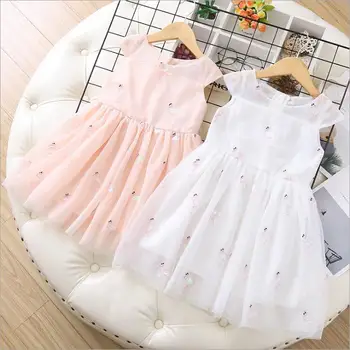 

girls embroidery dress 2020 new baby dresses white pink Princess dress fashion high-grade Children clothes
