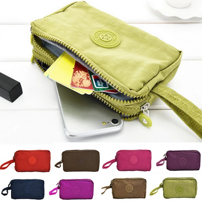 

Solid 3 Layer Canvas Phone Bag for Women Long Wallet Three-Layer Zipper Coin Card Key Purse Makeup Bag Card Holders Purse Clutch