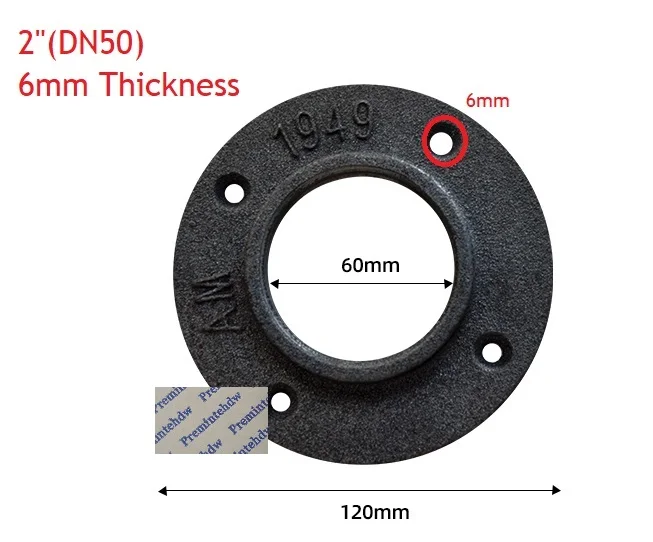 4 шт./лот 1/" 3/4" " 1,25" 1," 2" ковкого чугуна чугунный фланец Базовая труба Лофт промышленный Ретро Декор пол стены резьба Unfinish - Цвет: 2Inch  DN50