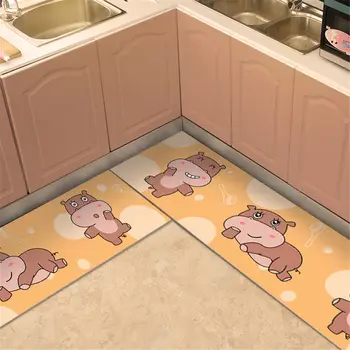 

Cute Cartoon Animal Printed PU Kitchen Rug PVC Waterproof Hallway Carpet Anti-slip Washable Doormat Kitchen Mat Sets Floor Mat