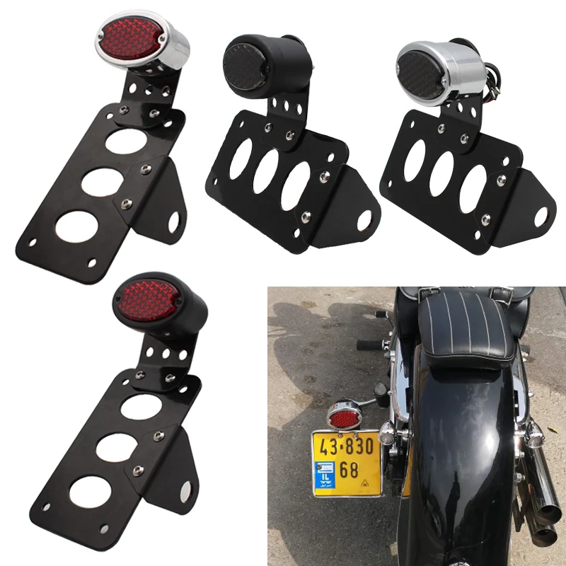 Motorrad gebogen Nummern schild Rahmen halterung LED-Licht für Harley Road  Street Glides - AliExpress