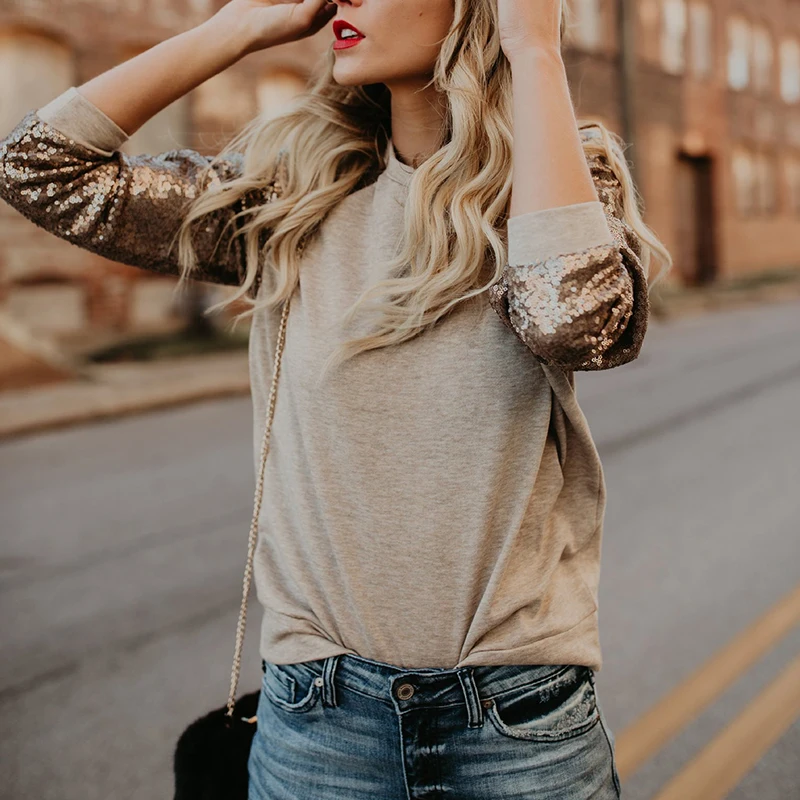Женский пуловер с круглым вырезом и длинными рукавами, топы, свободная повседневная женская одежда, новая осенне-зимняя модная толстовка с