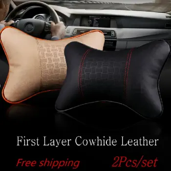 

For Mercedes Benz For BMW Leather neck seat cushion pillow / Car headrest / head neck cervical vertebra pillow / Genuine leather