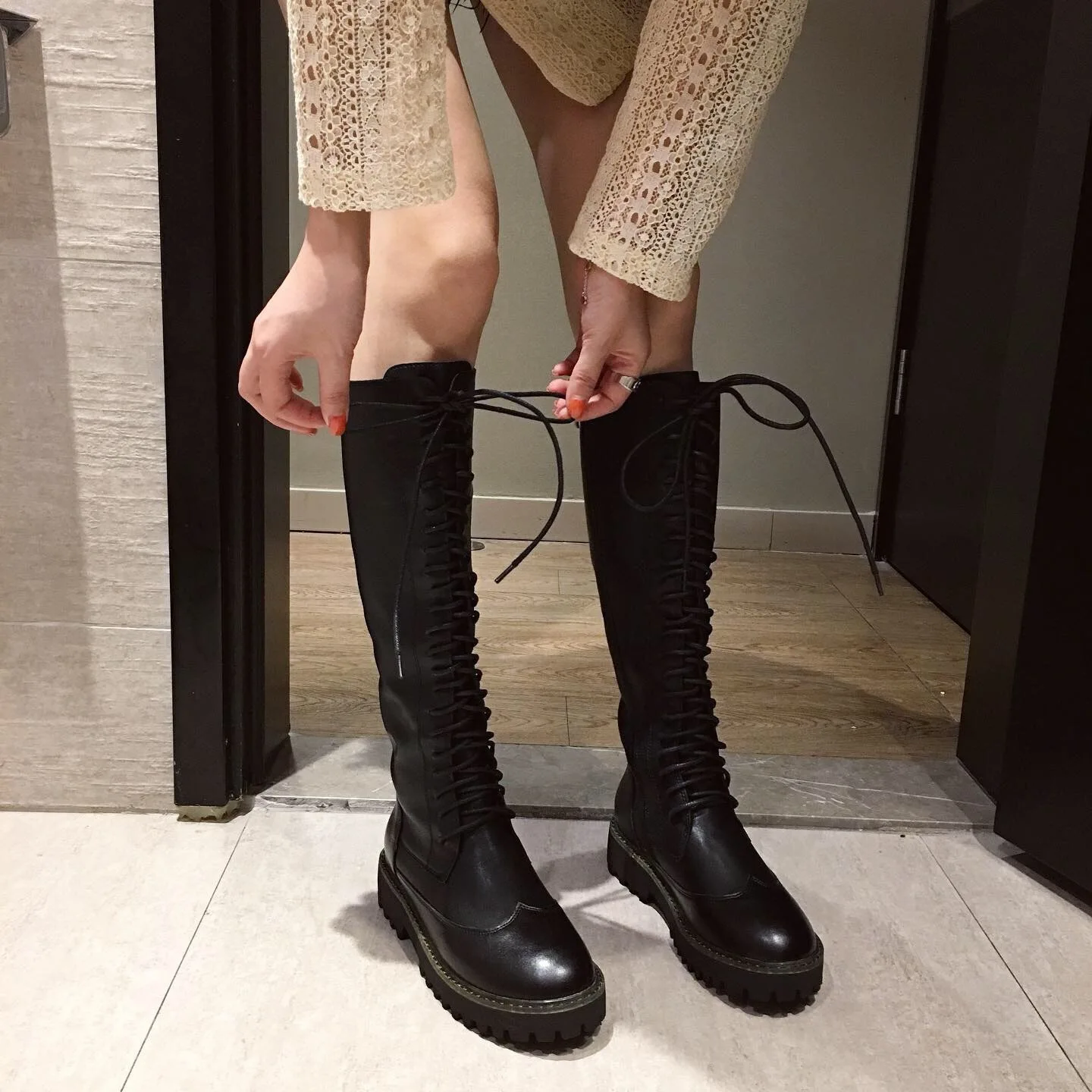 

BELLECOM 2019Ad5730, Boots Woman Flange Woman Coarse With Boots Black Long Boots Elastic Force Ins Thin Boots
