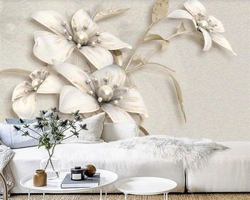 

Wallpaper home decoration custom 3d mural atmosphere light luxury three-dimensional jewelry flower TV sofa background wallpaper