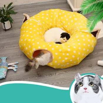 

Cat Play Tube Tunnel Central Mat for Cats Dogs Soft Full/Half Round Shaped Pad Toy Set Pet Sleeping Bag Cushion