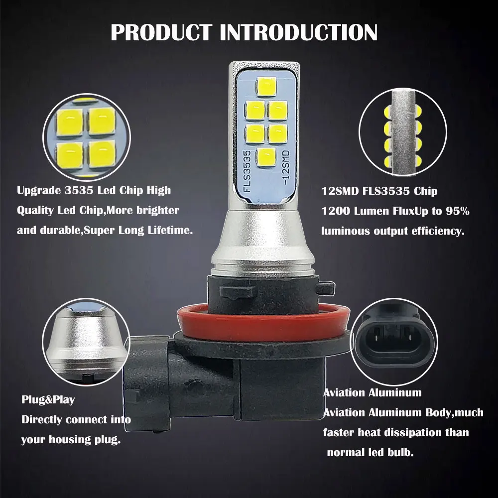 10 шт. H8 светодиодный H11 светодиодный лампы 12SMD 1400LM супер яркий белый 6000 К Автомобильный фар дальнего света Противотуманные фары авто лампы 12V