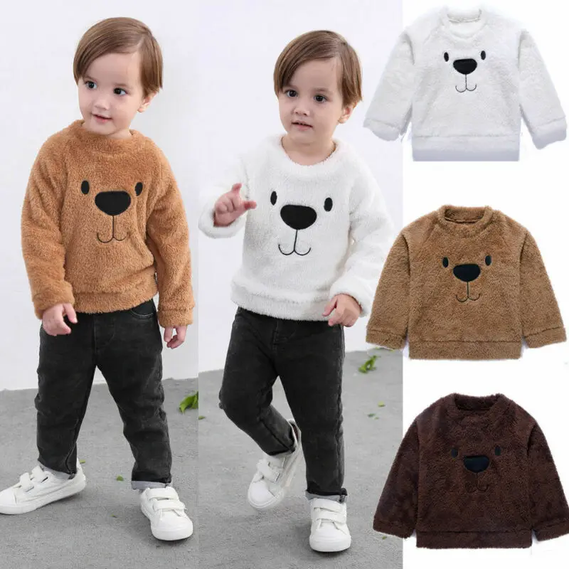 

Cute Bear Kids Infant Baby Girl Boy Tops Blouse Sweater Sweatshirt Thick Clothes Autumn and winter plus velvet thick warm top