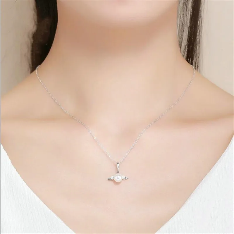 Natural Freshwater Pearl Peandant Simple Exquisite 925 Sterling Silver Jewelry Sweet Angel Wings Clavicle Chain Necklaces XL156 - Image 2