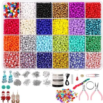 

6/0 Glass Seed Bead Set ,with Earring Hooks Copper Wire Jewelry Pliers Scissors Crystal String DIY Earrings Making
