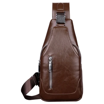 

PU Leather Sling Casual Daypack Cross Body Men Chest Bag Fashion Travel Wearproof Outdoor USB With Charging Hole One Shoulder