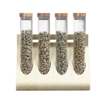 

4pcs Coffee Beans Tea Display Rack Tea Caddies Test Tube Clear Glass Bottle Sealed Storage Container With 1pc Test Tube Rack