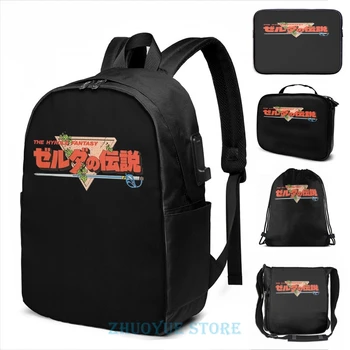 

The Legend Of Zelda - Japanese Logo - Clean USB Charge Backpack men School bags Women bag Travel laptop bag