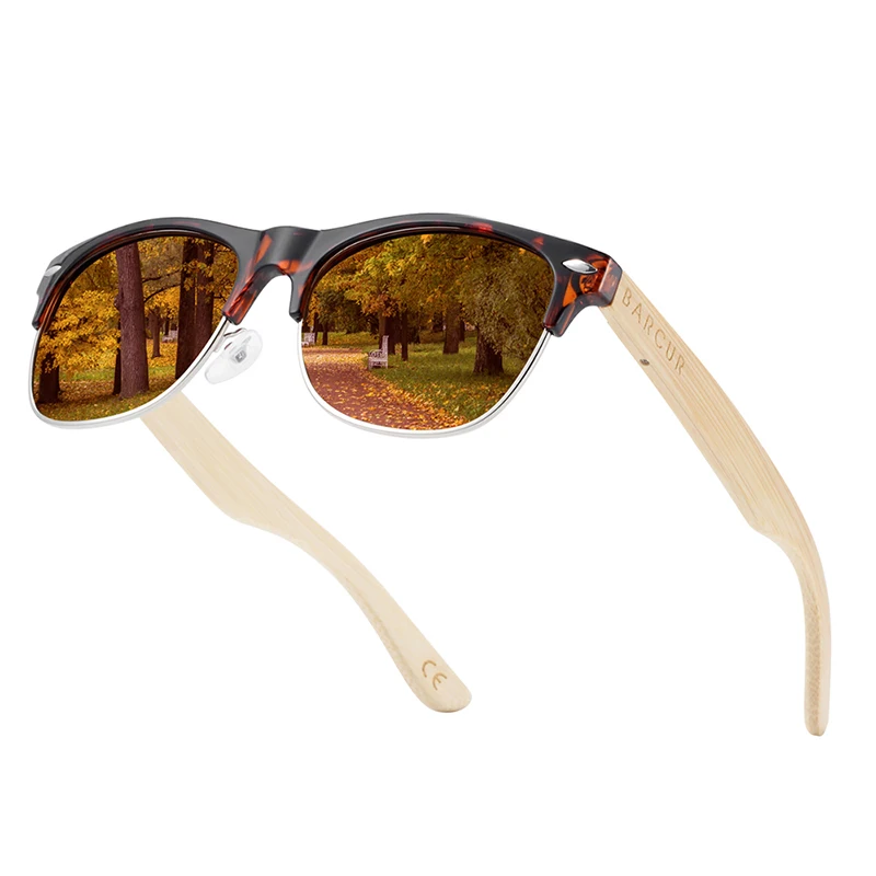 BARCUR Bamboo Polarized Sunglasses Wood Sunglasses BC4000