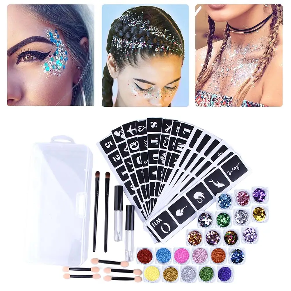 129pcs Diamond Glitter Tattoo Set Semi-permanent Simple Tattoo Template Set Body Painting Art For Kids Teenagers Adult