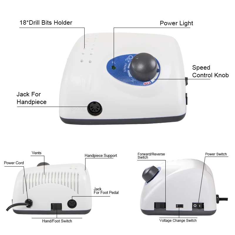강력한 210 컨트롤 박스, 45K, 105LN 핸드피스, 65W, 45000rpm 네일 드릴, 매니큐어 기계, 페디큐어 전기 네일 파일 키트, 신제품