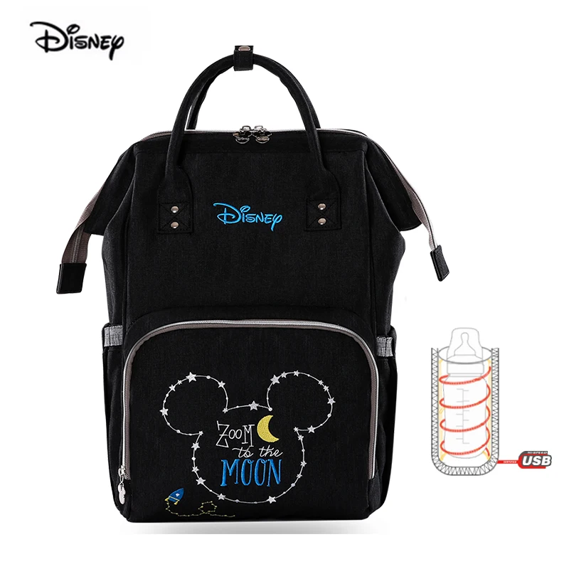 Disney, сумка для мамы, женская, многофункциональная, подгузник, детская, USB, бутылка, изоляция, сумка для беременных, большая емкость, рюкзак для подгузников, красный - Цвет: Black