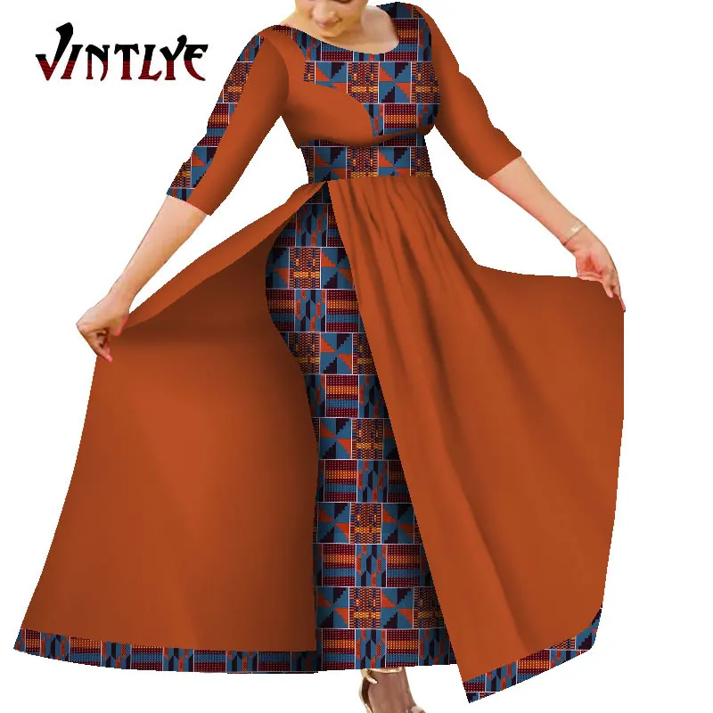 African Women's Dress Bazin Riche Traditional Ankara Print Lady Dress with Skin Fashion Robe Afrcaine Femme Lady Evening Gowns