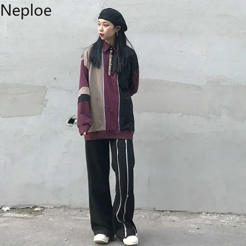 Neploe штаны в стиле Харадзюку с высокой талией на молнии, Свободные повседневные брюки с застежкой на пуговице, осень-весна