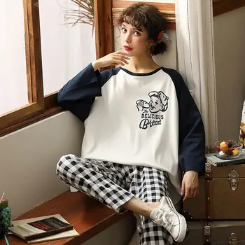 

2020 Spring Autumn Casual Pajama Sets For Women Long Sleeve Trousers Pyjamas For Woman Loose Pijama Comfort Night Sleepwear