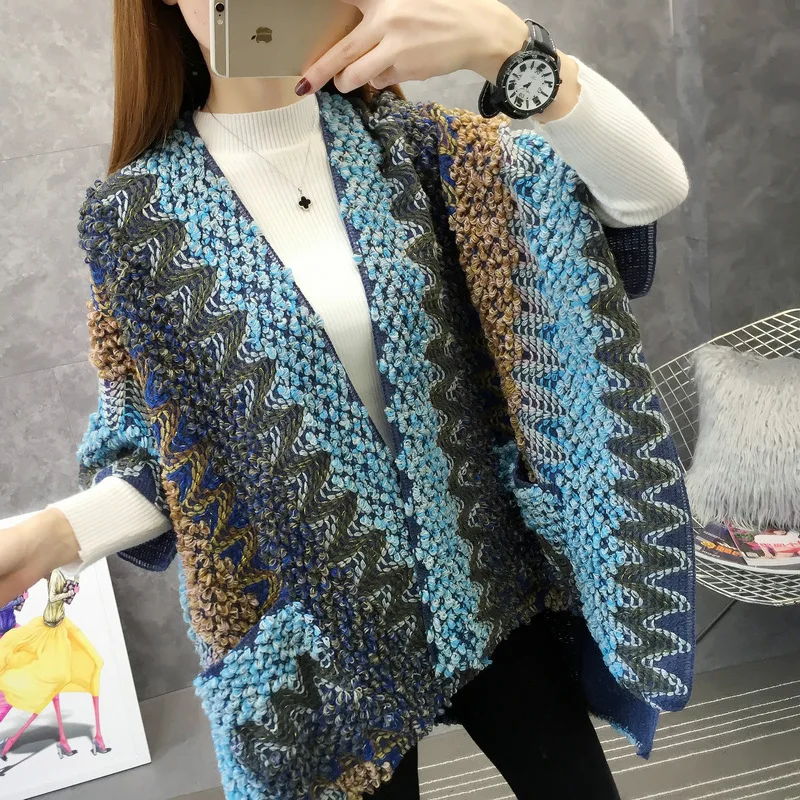 

2020 autumn and winter bohemian style thick thread hand-woven knitted cardigan all-match shawl sweater jacket men and women