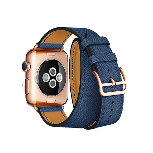 Ремешок с пряжкой из розового золота для Apple Watch, ремешок 38 мм, 42 мм, 44 мм, 42 мм, браслет из натуральной кожи, серия 4, 3, 2, 1 - Цвет ремешка: Midnight Blue