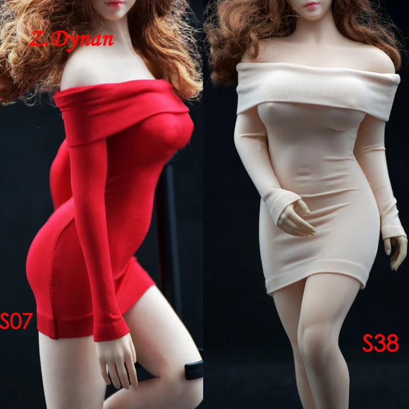 1 6 Women Soldier Ice Silk Off Shoulder Dress Red Sexy Dress For 12 Inches Tbleague Phicen S38 S39 S07c Large Breast Body Figure Action Figures Aliexpress